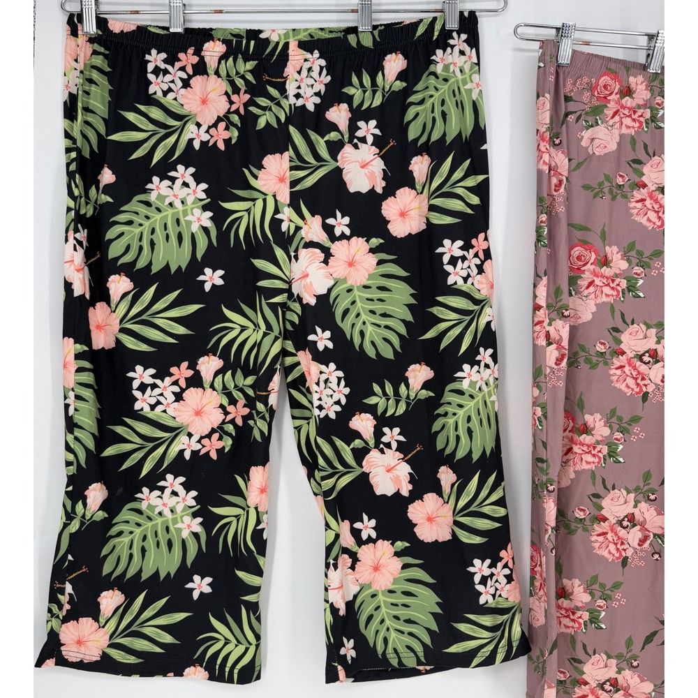 Pajama Pants Women 3XL Multi Color 2-Pack Floral Tropical Capri Lounge Resort - Picture 2 of 7